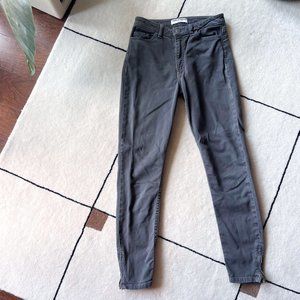 Vintage American Apparel Mid-Rise Dark Grey Skinny Jeans with Zipper Hem